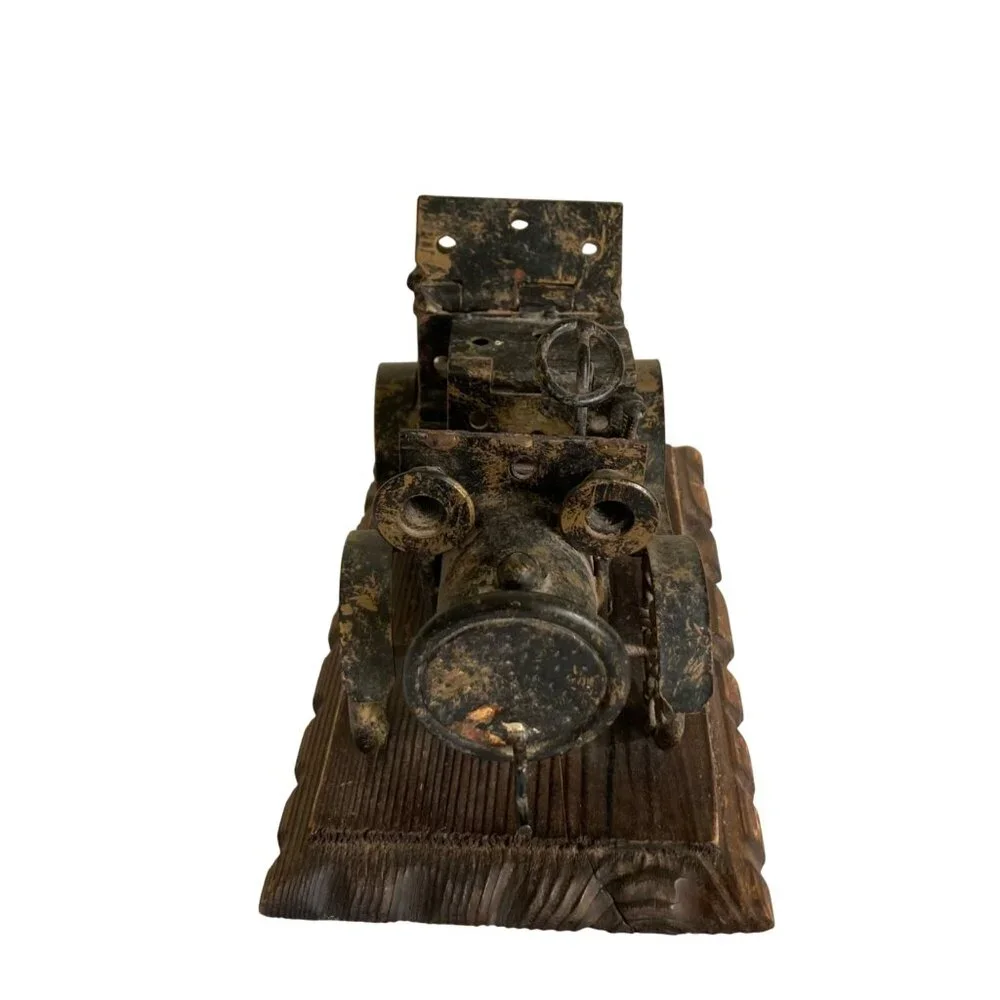 Vintage Chippy Rusty Metal Model Car Sculpture On Wooden Base Lobeco Spain